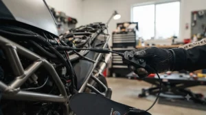 Illustration of heated insole battery connection to motorcycle.
