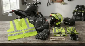 Selection of the best high-visibility gear and reflective vests recommended for year-round Canadian motorcycle commuters.