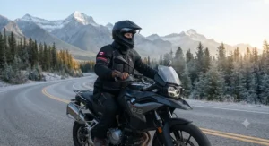 An extended neck dray / gaiter style balaclava for motorcycle riding tucking securely into a riding jacket.