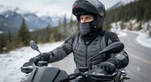 An insulated neck warmer and face mask combo perfect for cold weather motorcycle riding.