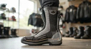 Illustration showing the correct fit of thermal socks inside motorcycle boots