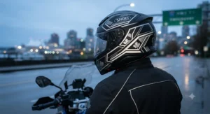 Reflective helmet decals providing essential safety enhancement for motorcycle riders in Canada