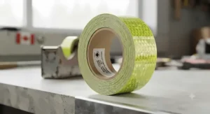 Close-up view of a high-intensity prismatic reflective safety tape roll showcasing its diamond-grade texture.