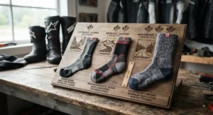Comparison chart of thermal sock thicknesses for various Canadian riding conditions