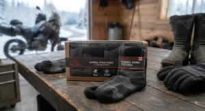 Multi-pack of thermal socks for motorcycle riding ideal for Canadian outdoor enthusiasts.