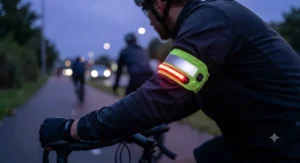 An adjustable LED hi-vis reflective armband for night cycling providing high visibility on evening rides.