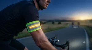 A breathable hi-vis reflective armband for night cycling suitable for warm summer evening training sessions.