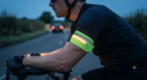 A lightweight hi-vis reflective armband for night cycling designed for comfort during long endurance rides.