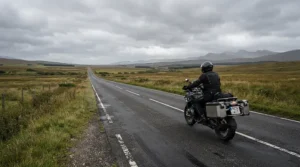 A touring rider relying on heated grips for motorcycles crossing the Prairies in cold weather.